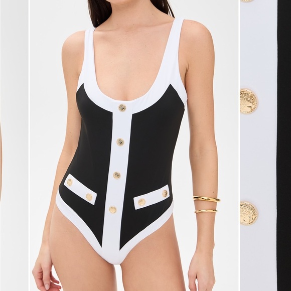 Stylish Black and White Buttoned Swimsuit - Picture 10 of 13